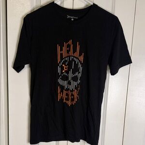 Orangetheory Black Tee with Orange and Gray Skull Design